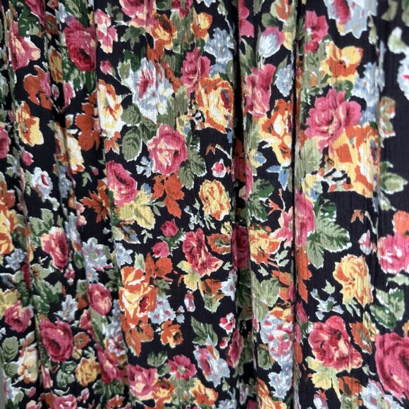 Vintage 90s Dark Floral Pleated Broomstick Maxi Skirt Elastic Waist L/XL - Picture 6 of 10